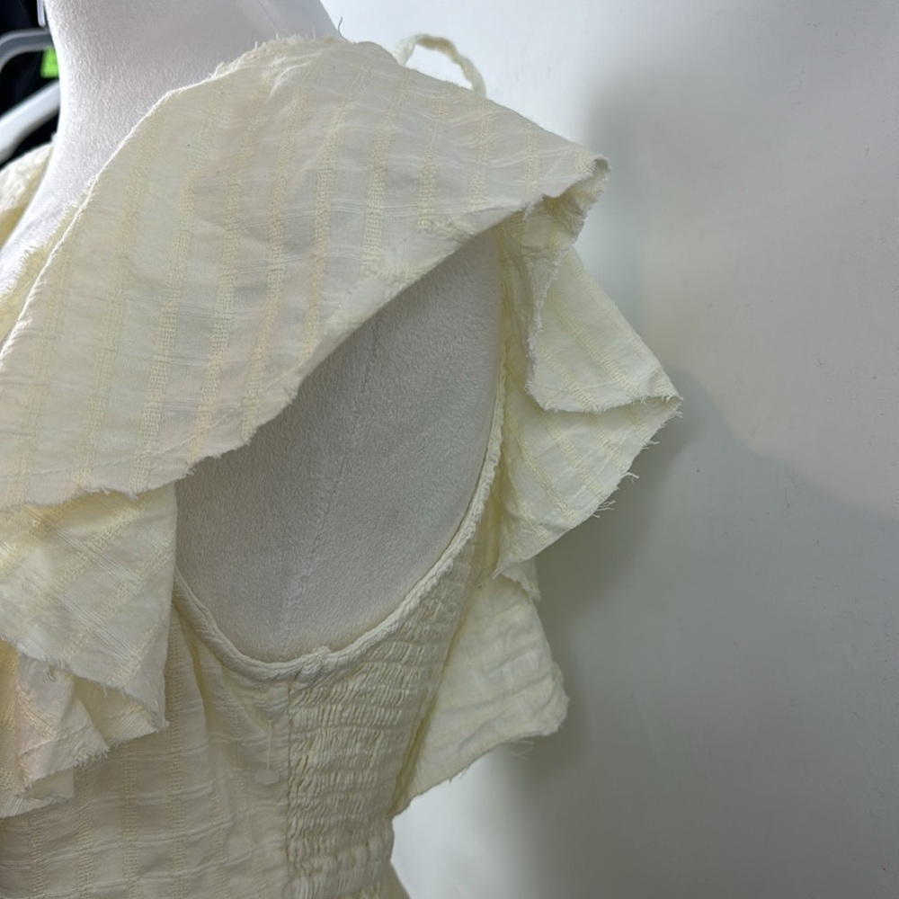 Free People Undone V Neck Ruffle Flutter Sleeves Off White Mini Dress Size L - Picture 10 of 16